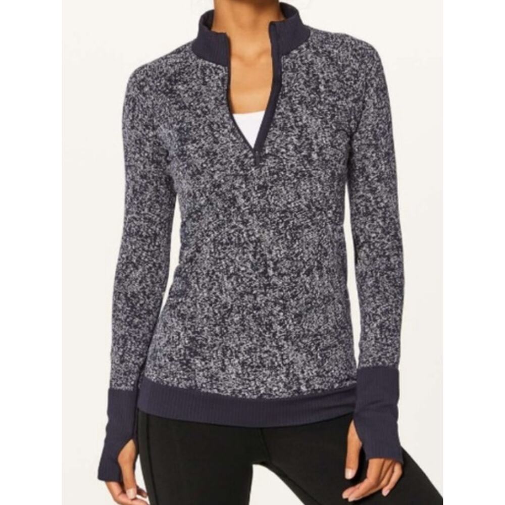 Lululemon Rest Less Half Zip Pullover Speckled Black White Womens Size 4 - Picture 3 of 9